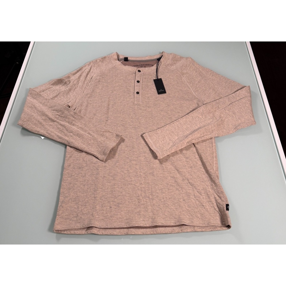 NWT BUFFALO DAVID BITTON Solid Beige Mens Long Sleeve‎ 3 Button Henley - L arge